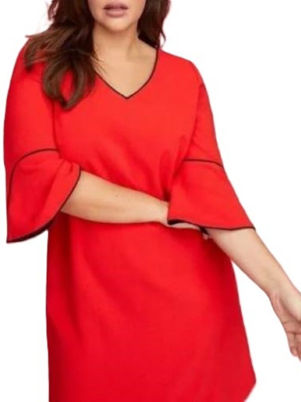 Lane Bryant Size 26 Plus Career Dress Bell Sleeves Knee Length V-Neck Black Trim